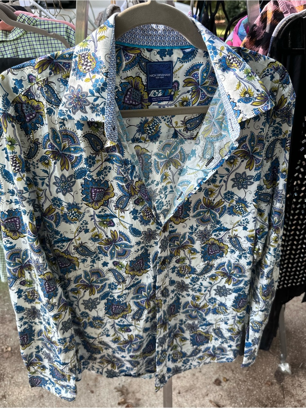 Women’s Blue Floral Paisley Long-Sleeve Shirt